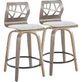 Folia 24" Swivel Counter Stool in Light Grey Wood & Light Grey Fabric with Black Footrest (Set of 2)